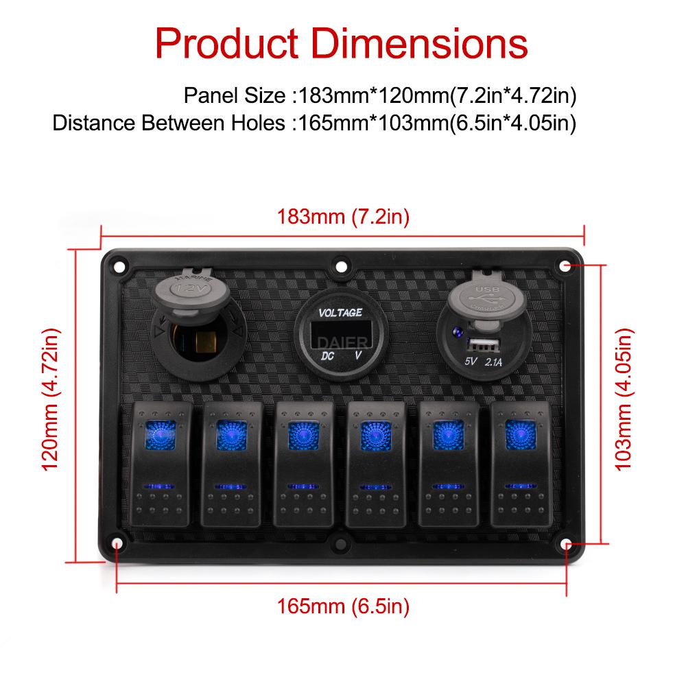 Panou Comutator Basculant Marin cu 6 Ganguri 12V Impermeabil RV Panou Comutator LED pentru Mașină Camion Barcă Marină