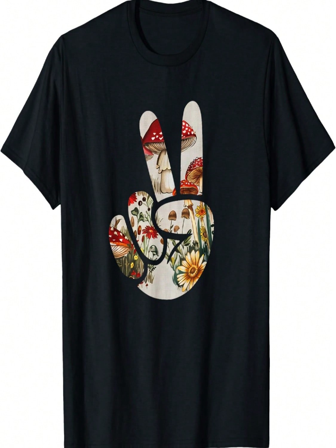 Natural Silhouette Forest Meadow Cottagecore Peace Sign Hand T-Shirt(75) S разноцветный