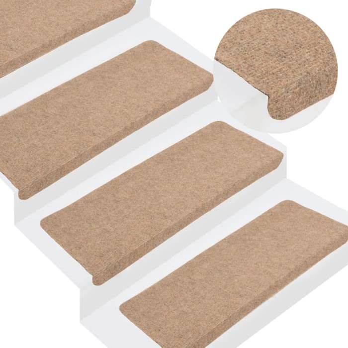 VidaXL Tapis d'escalier auto-adhésifs 15 pcs 65x24,5x3,5 cm Beige 343476