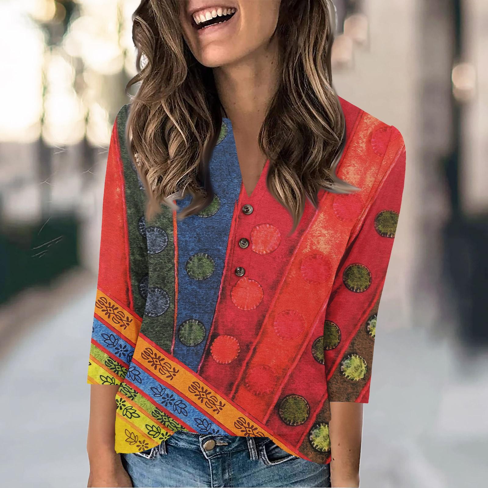 

Женская мода повседневный свободный топ с рукавом 3/4 и круглым вырезом XXXL красный