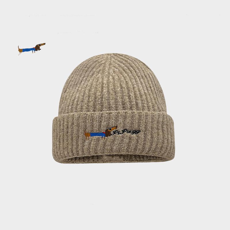 Cute Sausage Puppy Knitted Hat Children Autumn and Winter Thickened Warm Ear Protection Head Pullover Hat Shows Small Face