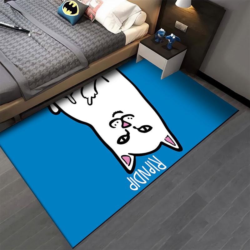 RIPNDIP White Cat Lord Nermal on Bright Blue Background Rug, Meme Street Cat Style Design, Cozy Fan Floor Accent and All Seasons Gift