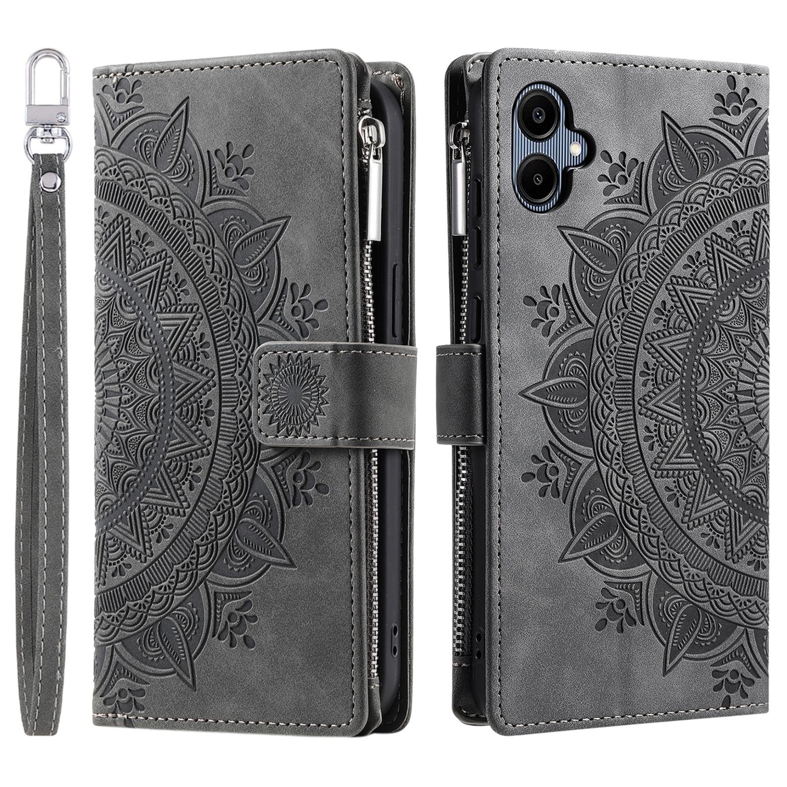 

Style 006 For Samsung Galaxy A06 4G Wallet Case PU Leather Phone Cover Mandala Flower Pattern Grey