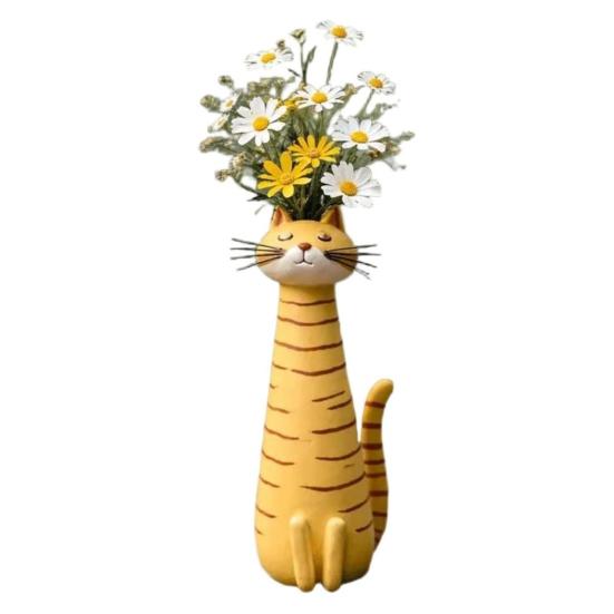 Handcrafted Quirky Cat Vase Whimsical Resin Cat Shaped Flower Vase for Flowers Pampas Grass Funny Kitty Ornament for Home Office Shelf Decor Gift