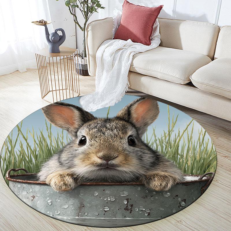 Rabbit pattern round rug,Carpet Rug for Living Room Bedroom Playroom ,Non-slip Floor Mat,Holiday Gifts and Birthday Gifts.