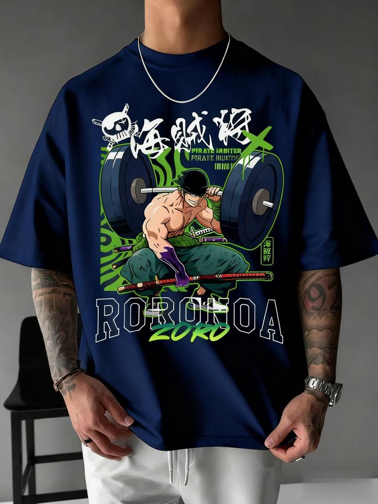 One Piece Zoro Anime Print T-Shirt Herren Damen Baumwolle Kurzarm Grafik-T-Shirt Sommer Mode Übergroß Lässig Fitnessstudio Oberteil Y2k Kleidung