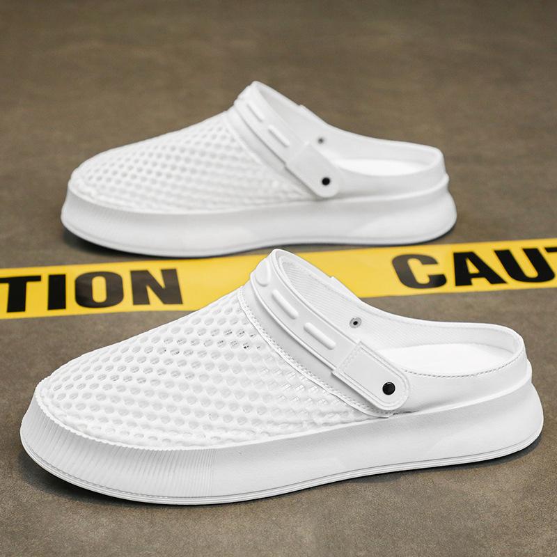 

Лето 2023, новая дышащая и непроницаемая для запаха спортивная обувь с сетчатой ​​поверхностью и полой сеткой для ленивых: Повседневная модная обувь на каблуке без полуприцепа на один шаг 44