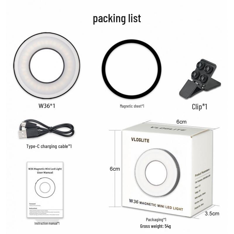 

8Vloglite W36 Phone Fill Light for Live Broadcast, Beauty, Makeup, and Video Soft LED Lighting