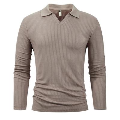 100% Cotton Long Sleeve T-Shirts Men T-shirt High Quality Slim V-neck Stripe Shirt Autumn Winter Male Top Tees Male