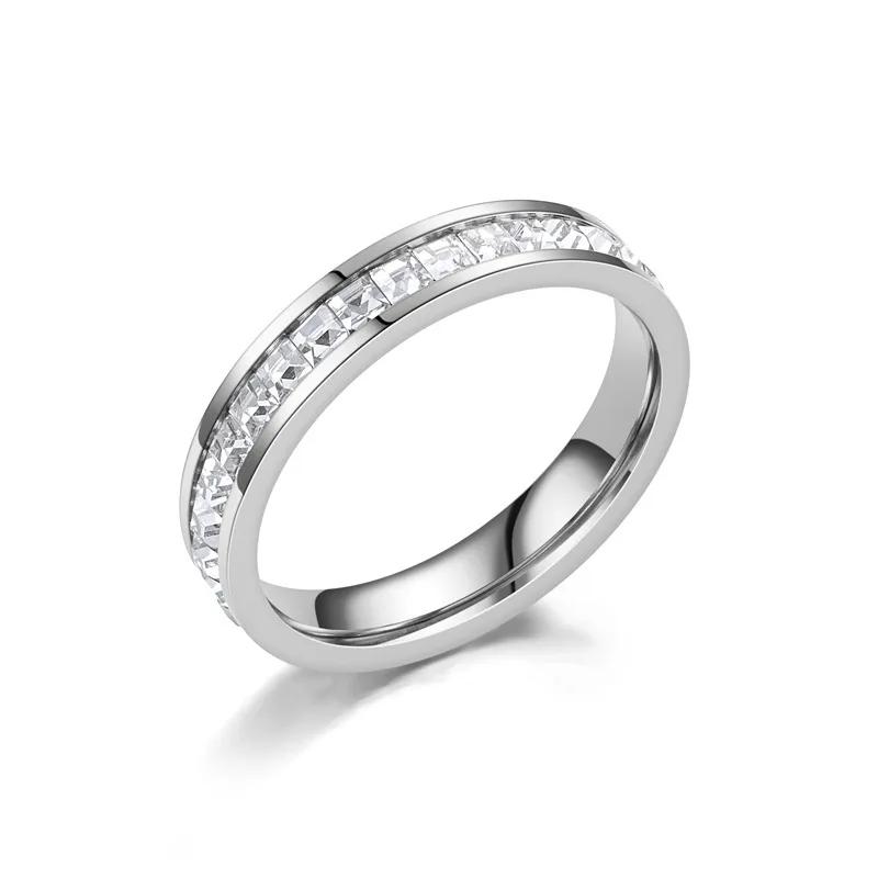

Luxury Rose Gold Color Single Double Row Square Zircon Stainless Steel Ring For Women Romantic Engageme Wedding Party Jewelry 5&No Engrave