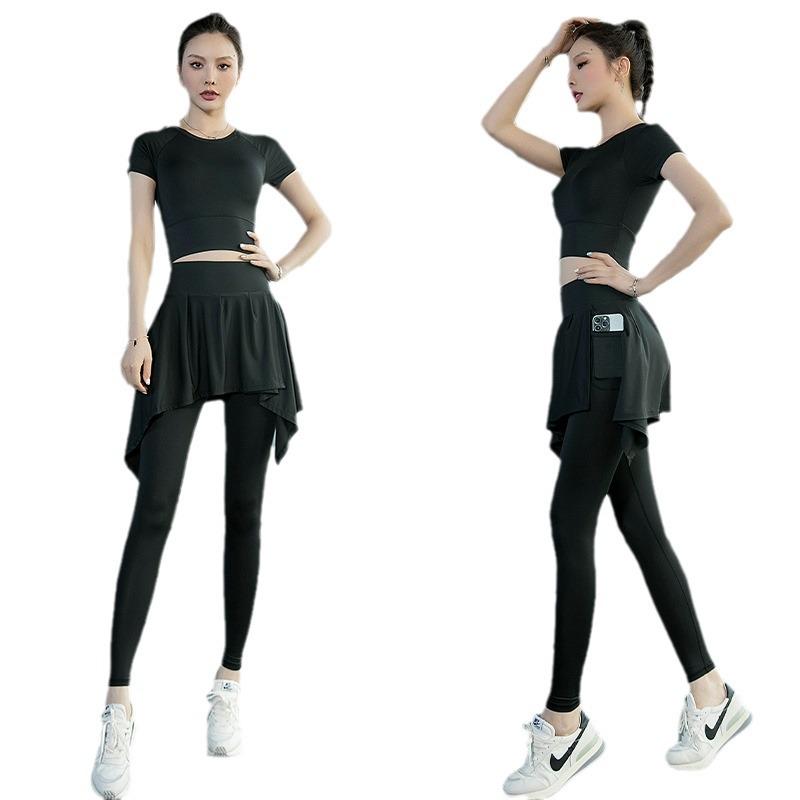 Women's High-Waist Quick-Dry Yoga Pants Skort Set - Stretch Fitness Running Outerwear
