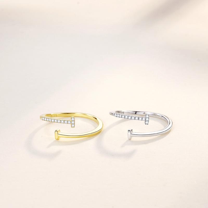 S925 Sterling Silver Double T Open Women's Ring - Korean Style, Minimalist, Luxury Feel, Niche Design.