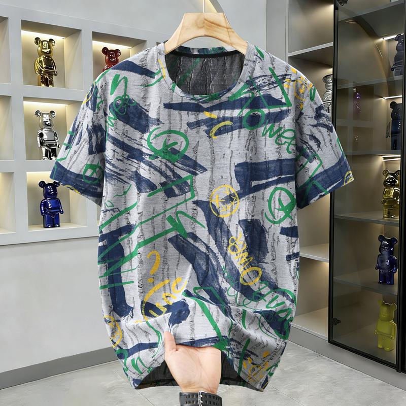 Men's Plus Size Graffiti Print Distressed T-Shirt – Casual Short Sleeve Tee (6XL-13XL)