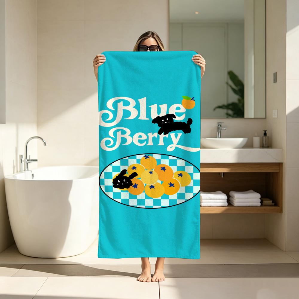 Cartoon Cute Black Puppy Fruit Towel Microfiber soft Beach Towel for Travel Fitness Sauna Bathing Camping