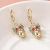Earrings European and American Owl Red Crystal Copper Earrings