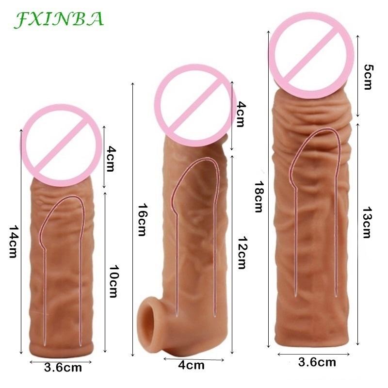 FXI 14-27cm Realistic  Sleeve Extender  Sleeve Dick Enlargement Delay Ejaculation Reusable Condom Men Sex Toys