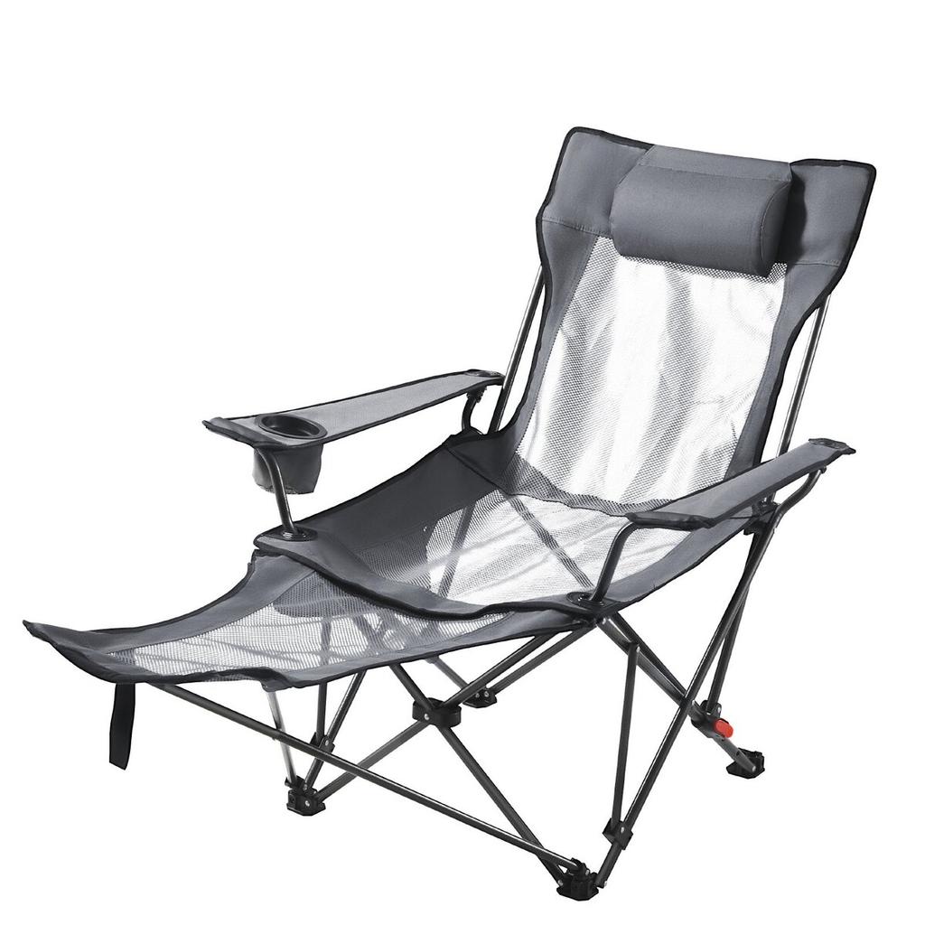 Reclining Camping Chair, 4 Adjustable Positions, Portable Folding Lounger for Adults, Mesh Beach Chair with Headrest & Foot Rest, Supports 220 lbs,