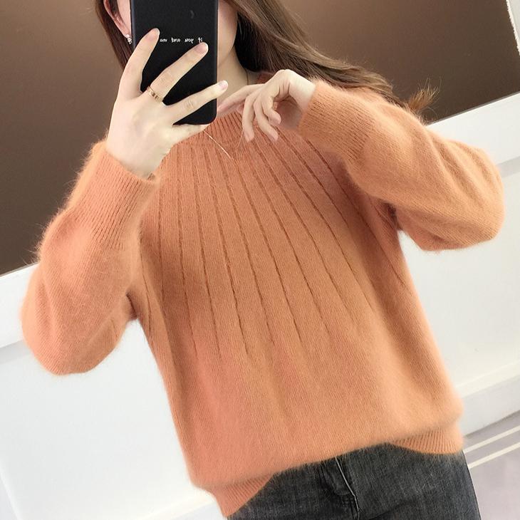 Red Sweater Women's Autumn and Winter Short Loose Pullover Outerwear Base Knitted Sweater Casual Solid Color Sweater