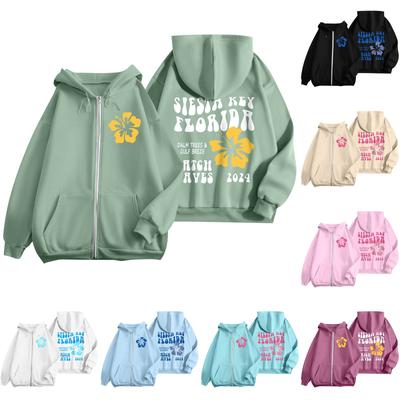 Damen Kapuzenpullover mit Reißverschluss, Blumen-Print, Sweatshirt, Kleidung, lässige Kordelzugjacke mit Taschen