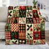Coperta Decorativa Patchwork in Flanella con Fiocchi di Neve Natalizi, Agrifoglio, Plaid e Motivi a Bacche per Divano Letto