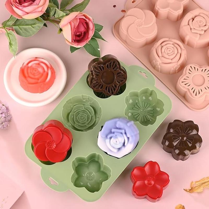 Blumen-Silikonform, 6 Hohlräume, verschiedene Blumenformen, Backformen zur Herstellung von Schokolade, Kuchen, Gelee, hausgemachter Seife, Badebomben