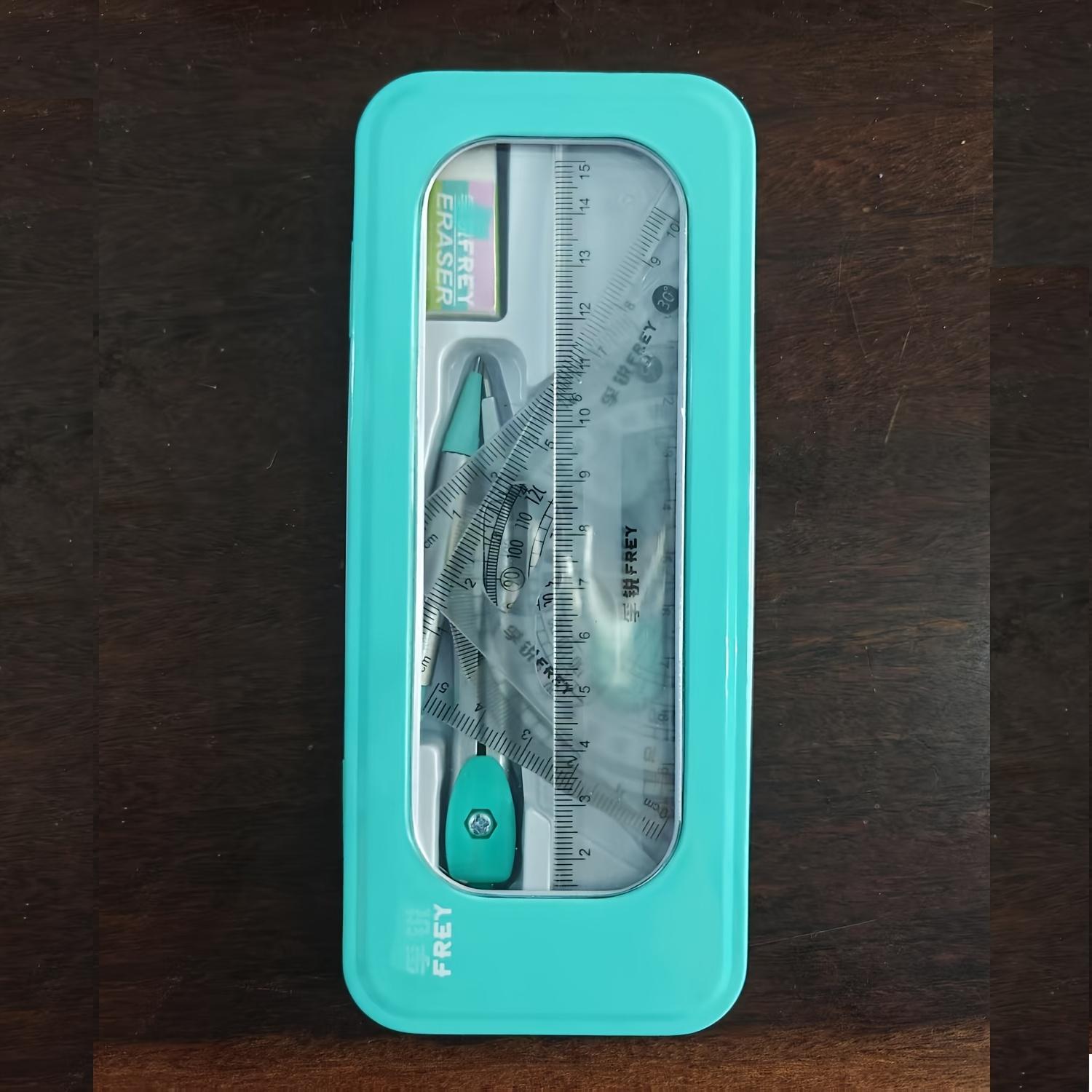 

7-Piece Compass And Ruler Sets Triangle Ruler Protractor Rubber Student Exam Specific Ruler Box Set Ruler Set Tool School Starts синий