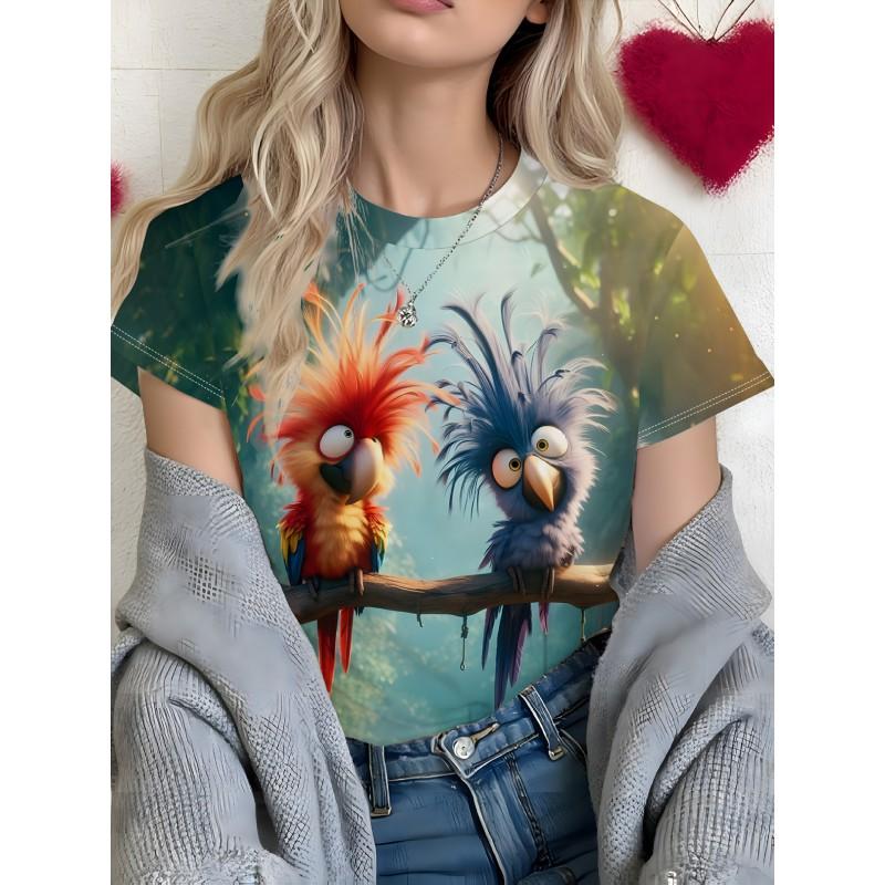 Casual Loose Fit Round Neck Short Sleeve T-Shirt With 3D Dog Print Women Men 2025