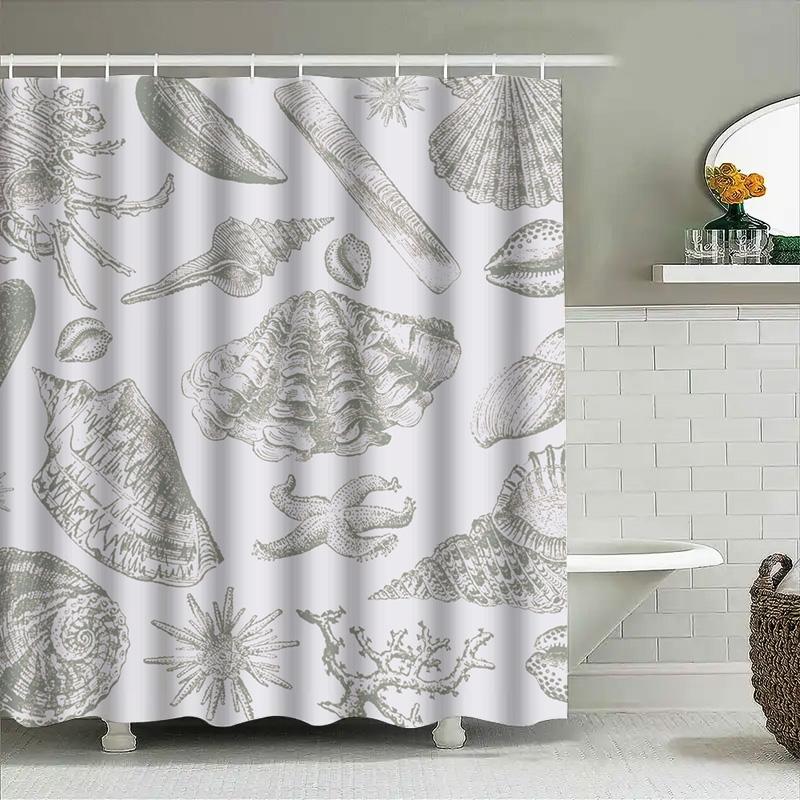 Beautiful Sea Life Print Shower Curtain with Rustic Silver Tones Perfect for a Nautical or Beachy Bathroom Decor Theme