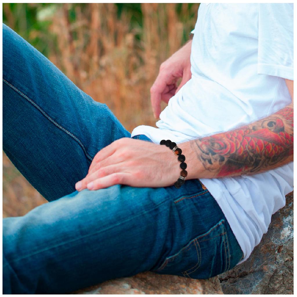 Les Trésors De Lily [R2146] - Bracciale di design occhio di tigre 'Minéralia' - legno di ebano - 8 mm