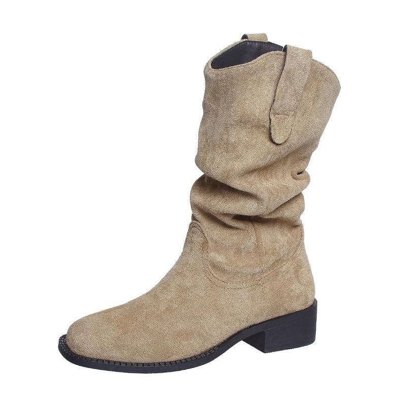 Damskie Retro Botki Westernowe do połowy łydki, Szpiczasty Nosek Luźne Botki Martin, Obuwie Jesień Zima