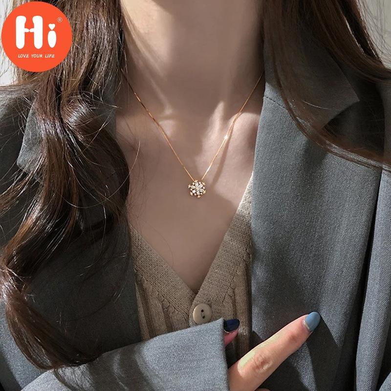 Hi Christmas Snowflake Pendant Necklace Women Trendy Rose Gold Chain Necklace Wedding Jewelry Anniversary Gifts
