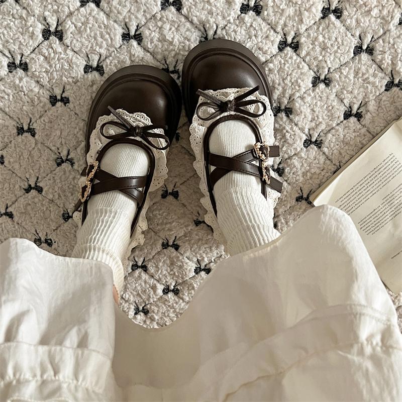 Fashion Thick Bottom Women JK Lolita Shoes Ladies Outdoor Leather Pumps Spring Autumn Butterfly-knot Women's Mary Jane Shoes