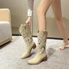 Large size hollow high boots children's autumn new style embroidery thick high heel boots women
