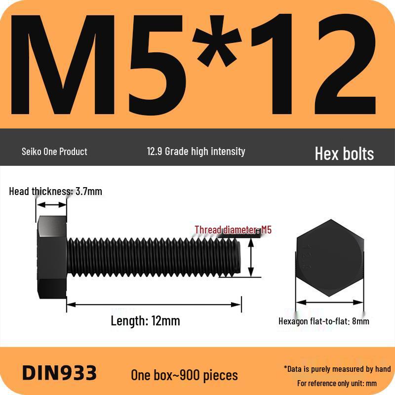 High Strength Class 12.9 Hex Bolt Set: M4-M16 Sizes
