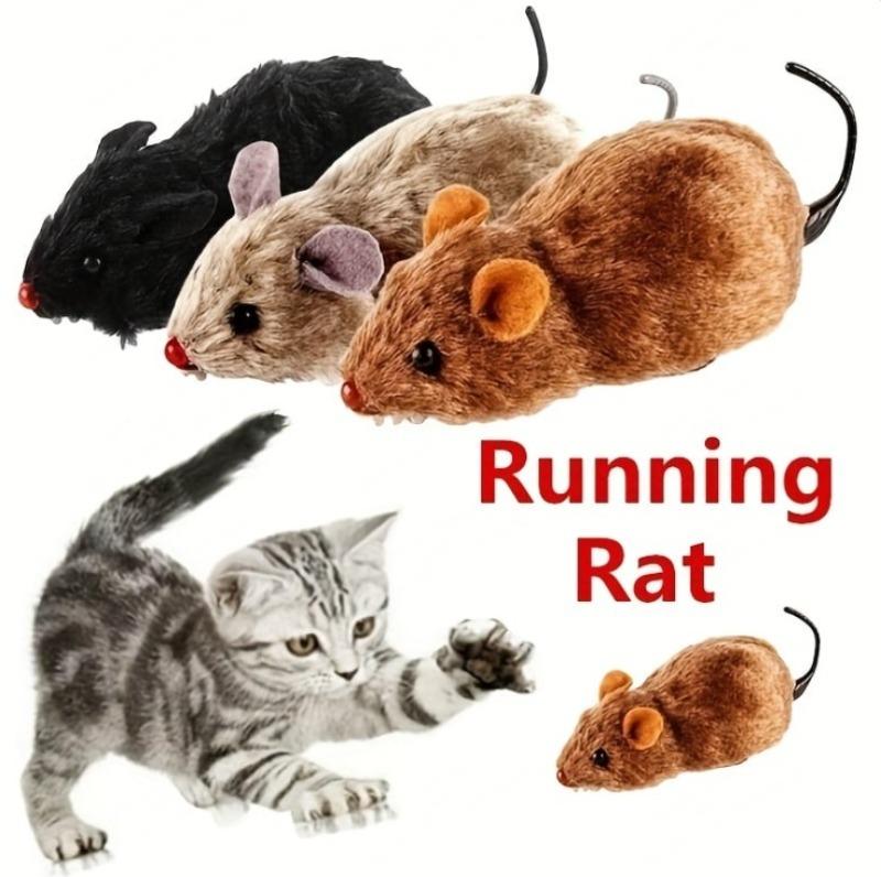 Cat Toy Lifelike Funny Running Rat Clockwork Mice Battery Free Durable Indoor Cats Interactive Plush Pets Kids Toys Random Color