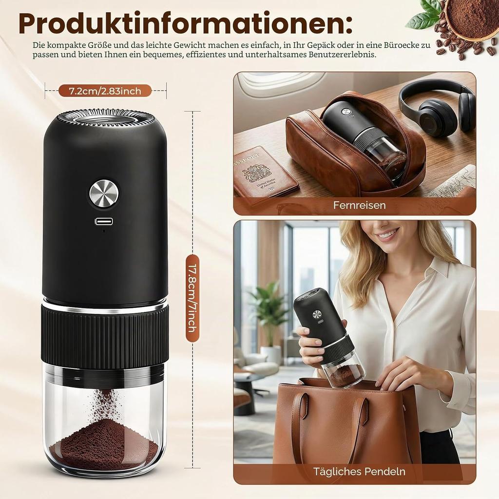 Electric Coffee Grinders, Rechargeable Adjustable Coarseness, Small Coffee Grinder for Travel, Camping