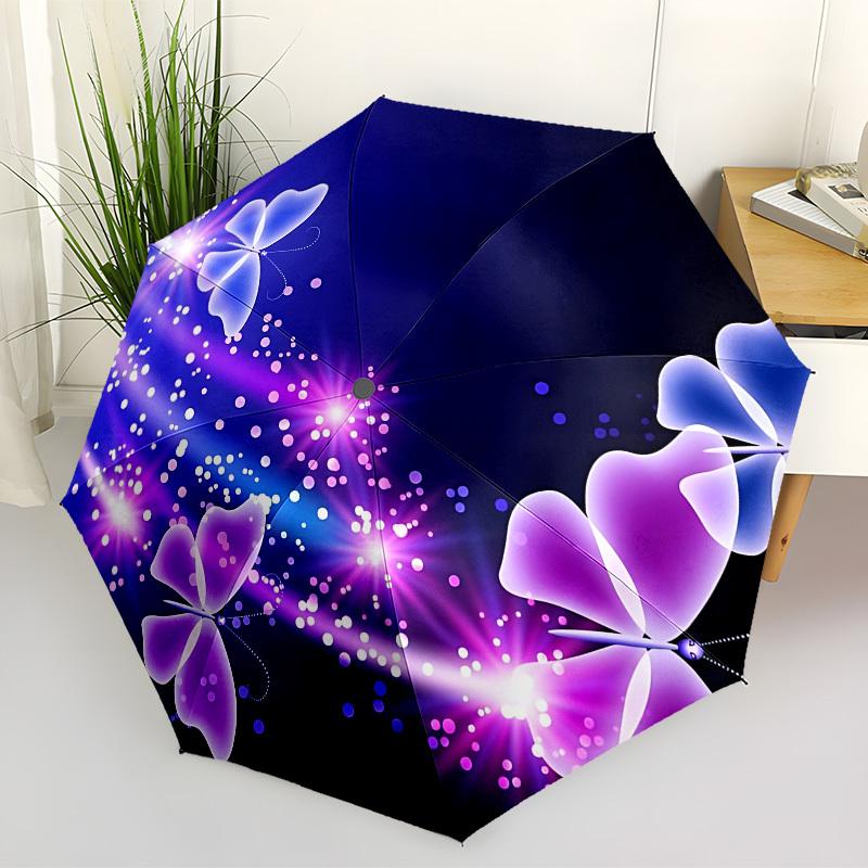 1pc Butterfly Night Light Automatic Folding Umbrella, Heavy-Duty 8-Rib Construction, Perfect for Everyday Yy251114120