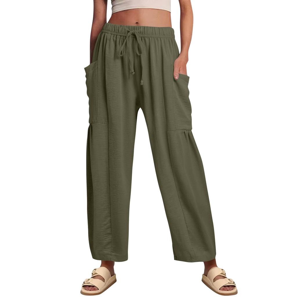 Women Plus Size Wide Leg Pants Middle Waist Summer Baggy Pants With Pockets
