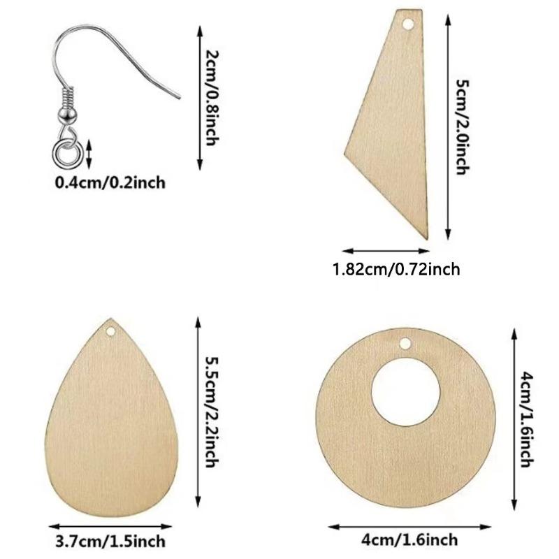 60Pcs Wooden Earring Pendant DIY Set Creative Geometric Teardrops and Cone Shaped Blank Wood Jewelry Making Accessories Crafts