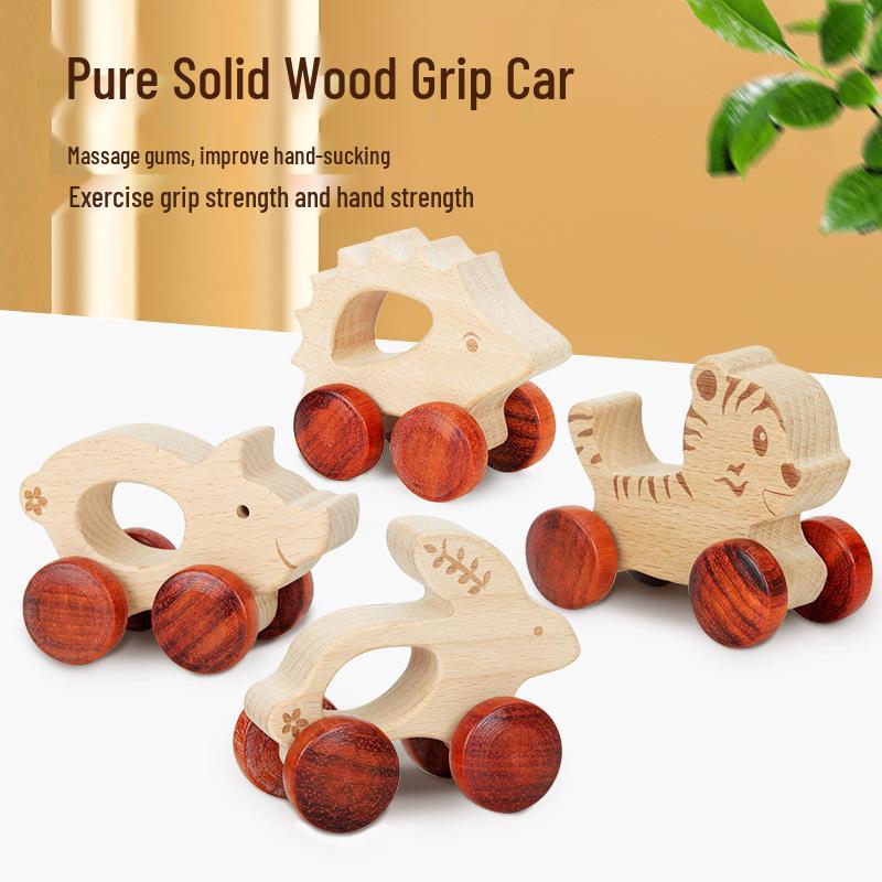 Beech Wood Toy Car - Original Inertia Push Car for Infants, Grasping Training, Solid Wood, Safe for Teething, Educational