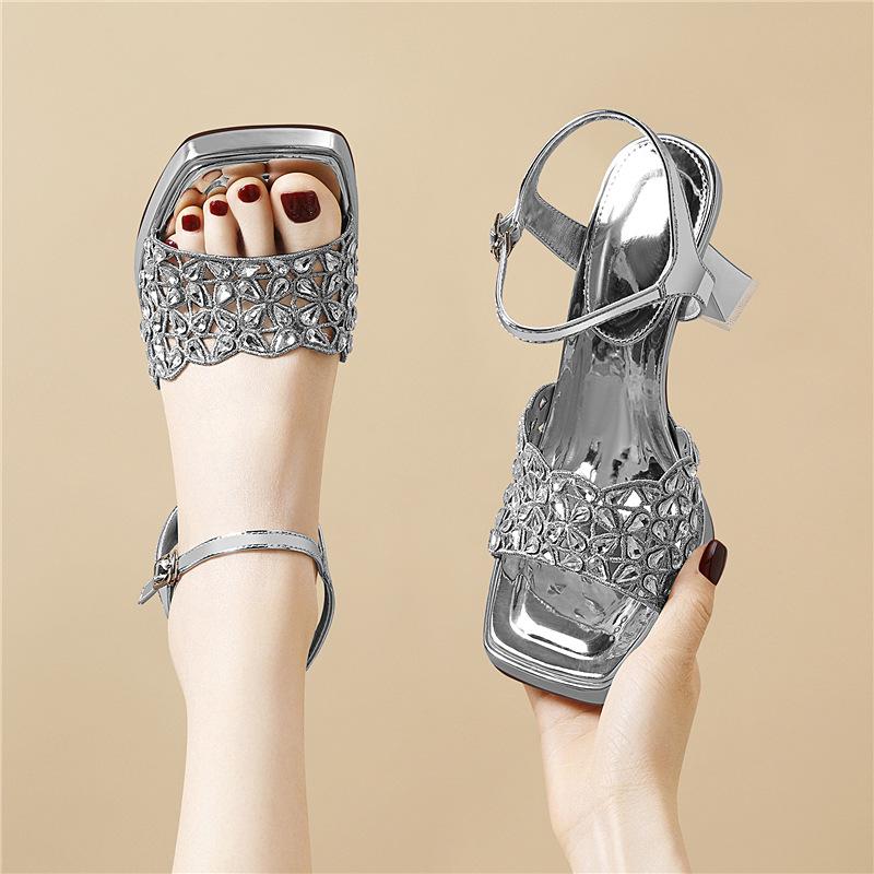 

French casual shoes knitted openwork Roman thick-heeled sandals women s summer does not tire the feet of a lady 37