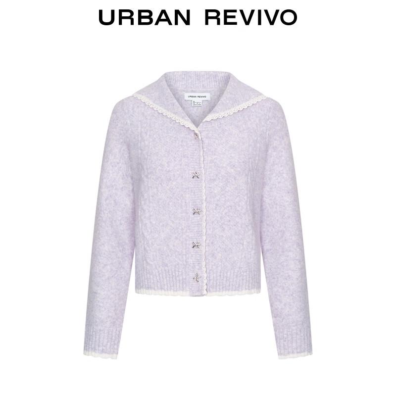 UR Damen Strickjacke mit Spitzeneinsätzen, Schleife und Knöpfen