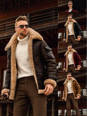 Men's Winter Large Size Warm Leather Jacket with Thick Fur Lining