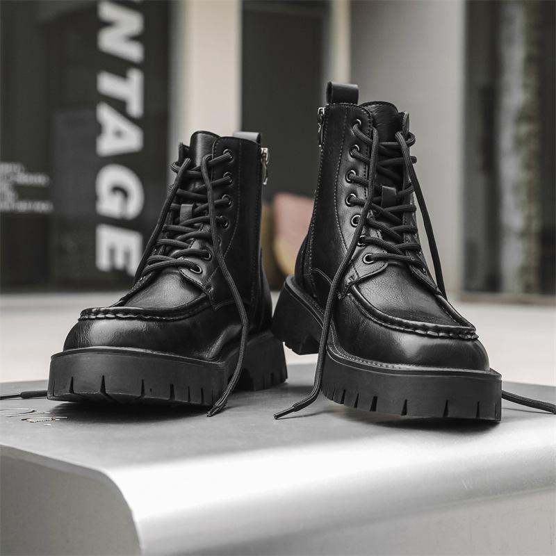 men luxury fashion original leather boots lace-up black brown shoes outdoors cowboy platform boot spring autumn chunky botas man