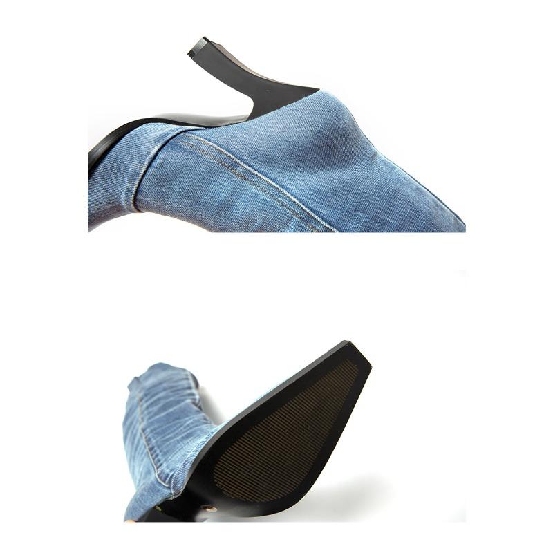 Winter New Square Toe Denim High Heel Fashion Boots 2025 Thick Heel Western Knight Boots for Women