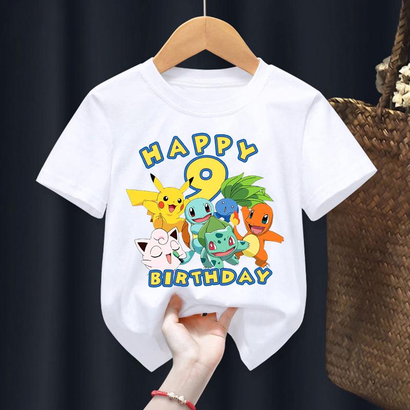 Number 19 Anime Pokemons Tshirts for Boys Girls Pikachu Cartoon Printed Shortsleeved Top Kdis Summer Fashion Cotton Tshirt