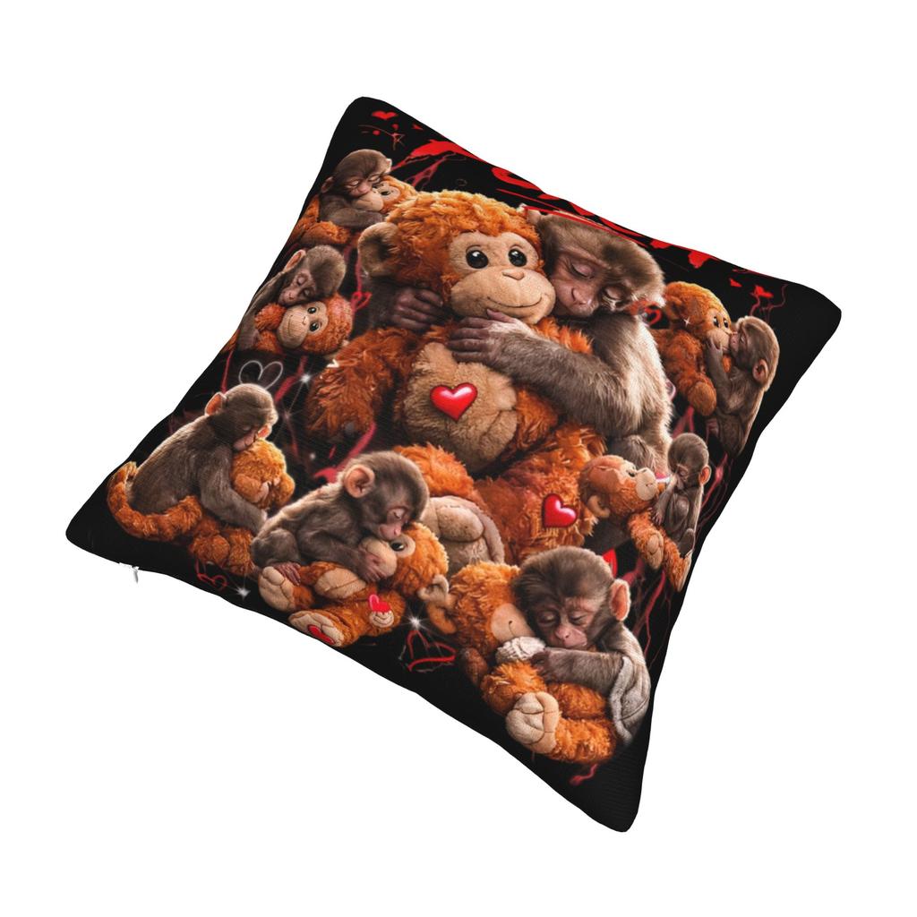 Decorative Pillowcases Monkey Punch Baby Monkey Holding Toy Merch Home Pillow Case Cover Square Style Multi-Size