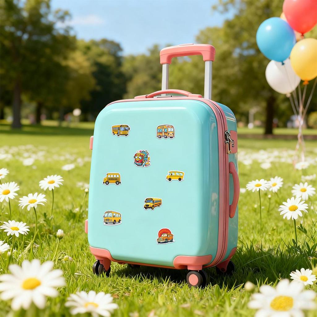 50 Sheets Cartoon School Bus & Cute Planner Stickers for Phone Cases, Suitcases, and Notebooks