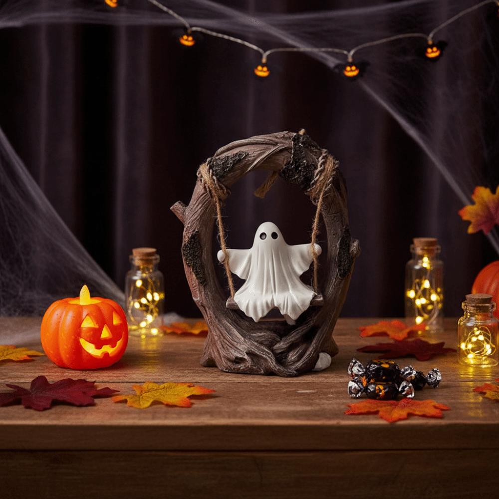 Cute Halloween Ghost Sculptures Funny Swing Ghost Decorations Tree Hanging