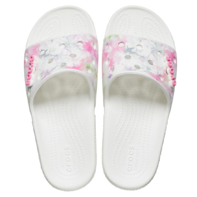 Crocs Lightweight Tie-Dye Printed Slide Sandals Classic Bleach Dye Slides 'White Pink'